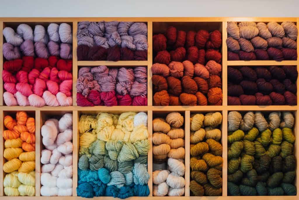 a photo of yarn in cubbies