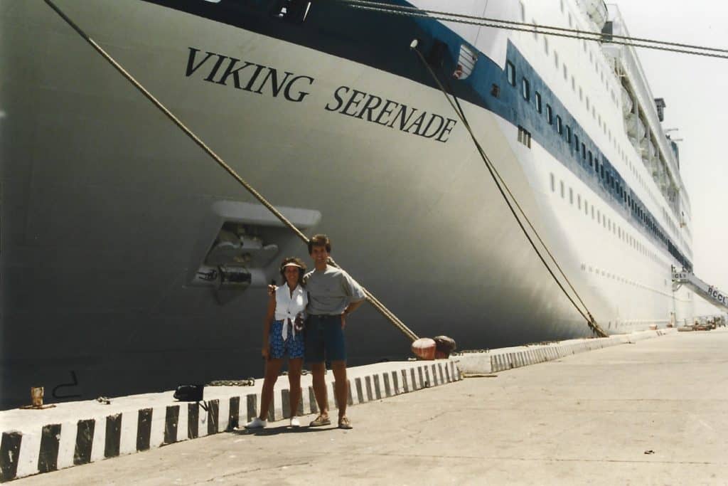 a photo of a cruise ship in port