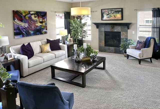 a photo of colorful transitional interior design model homes