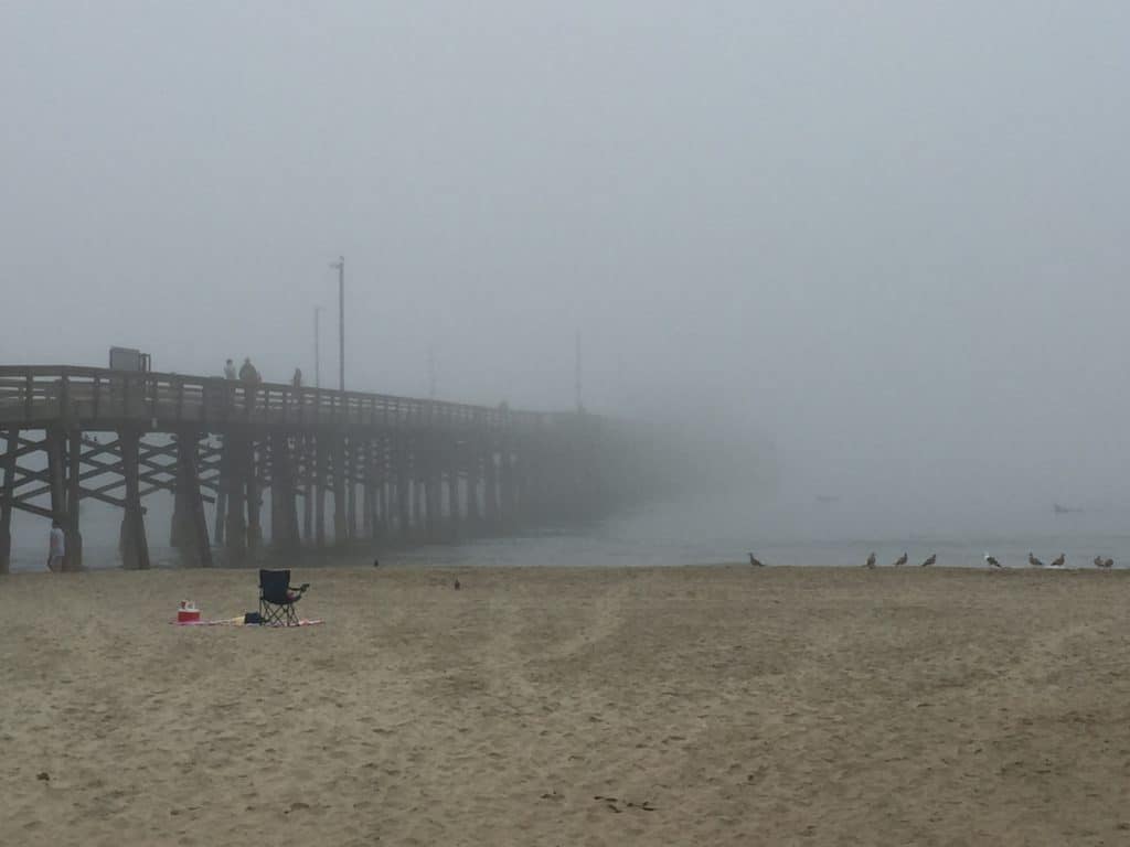 Newport Beach Pier in the morning fog