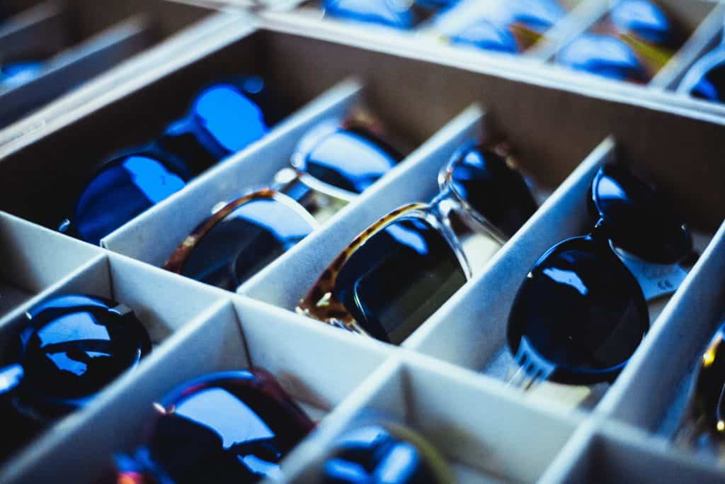 drawer full of sunglasses