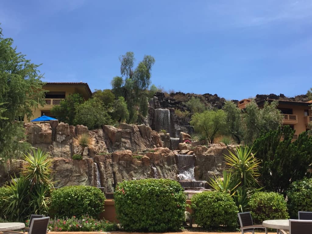 a picture of waterfalls at a mountain resort