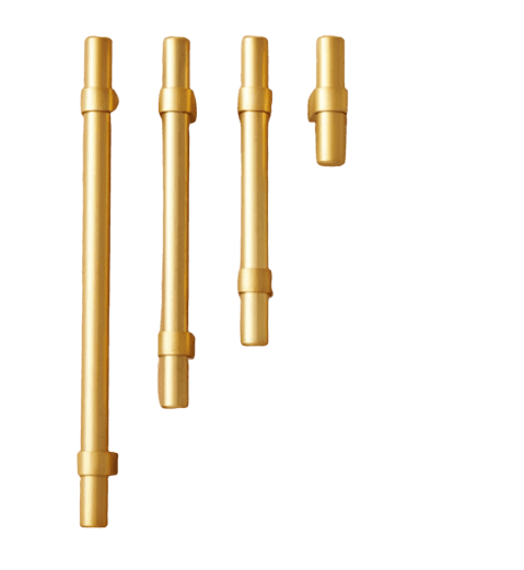 a photo of brass cabinet pulls in various sizes