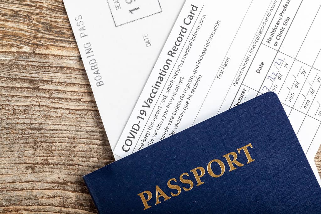 a photo of a passport and covid card